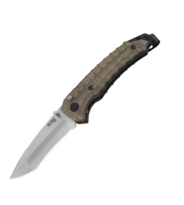 SOG™ Green Linen Micarta Kiku Folder S35VN Stainless Tanto Pocket Knife - 729857010221