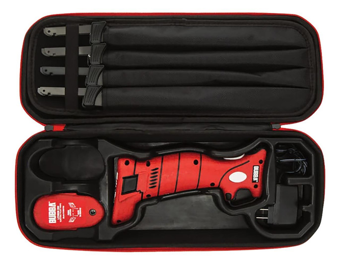Bubba Blade Electric Fillet Cordless 7"/9"/12" Fillet Serrated Carbon Steel Blade Red/Black Non-Slip Plastic Handle Includes 4 Blades/Carry Case - 661120416128