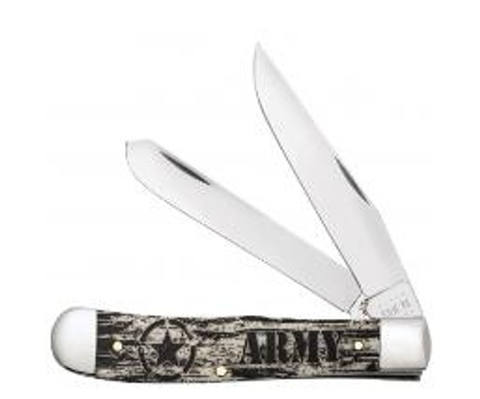 Case U.S. ARMY Logo Etched Naturaul Bone Trapper Stainless Pocket Knife - 021205150321
