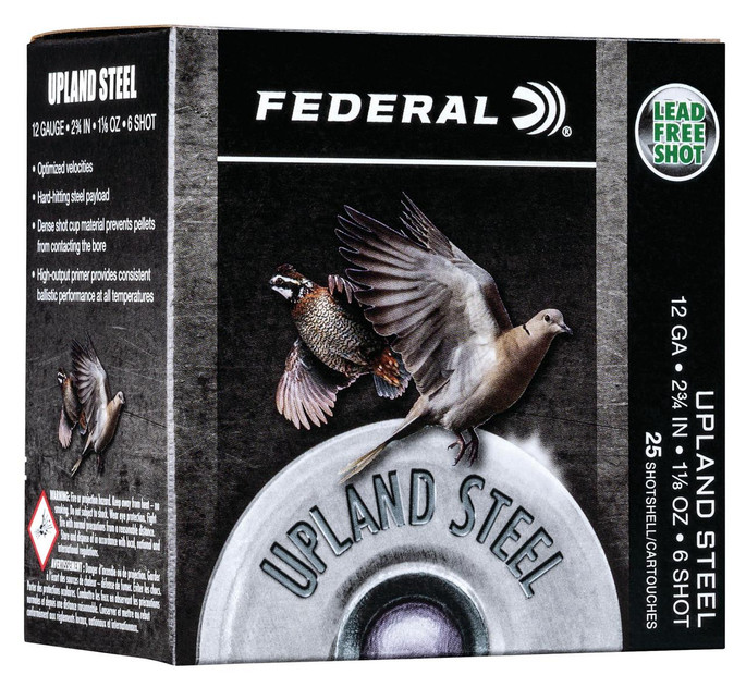 Federal 12 Gauge Ammunition Upland Steel USH126 2-3/4” 6 Shot 1-1/8oz 1400fps CASE of 250 Rounds - 604544644128