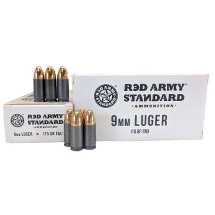 Century International Arms Red Army Standard 9mm Luger Ammunition 115 Grain FMJ Steel Cased Bi-Metal Jacket - 787450579866