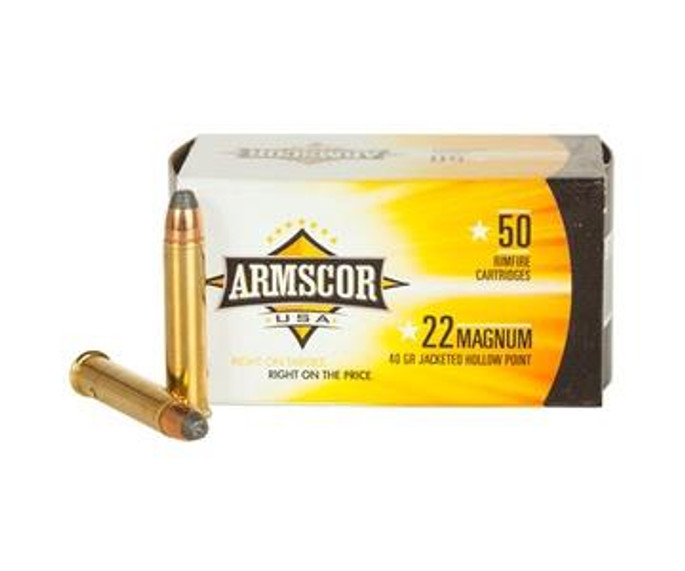 Armscor Rimifire Ammo 22 Magnum 40 grain JHP 1838 FPS 50 Round Box - 806015500180