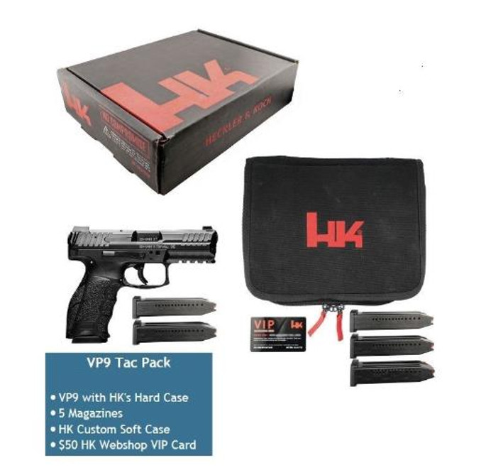 H&K Tac Pack VP9 9mm | 5 Mags W/ Soft Case - 642230266926