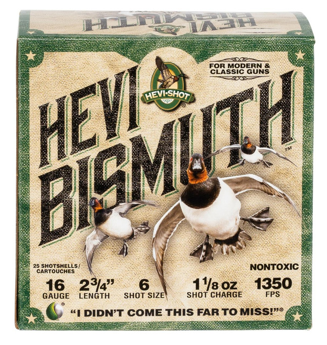 HEVI-Shot HEVI-Bismuth Waterfowl 16 Gauge 2.75" 1 1/8 oz 1350 fps Bismuth 6 Shot 25 Round Box - 816383002483
