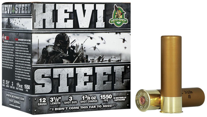 HEVI-Shot HS65003 HEVI-Steel  12 Gauge 3.50" 1 3/8 oz 3 Shot 25 Per Box 10 Cs - 816383650035