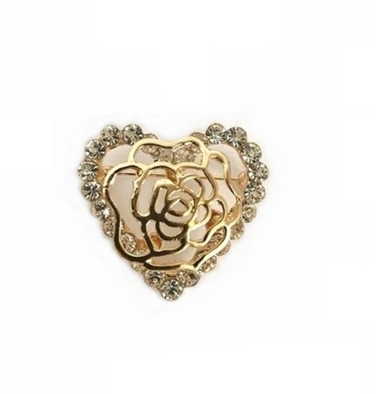 PK489 CRYSTAL HEART ROSE BROOCH