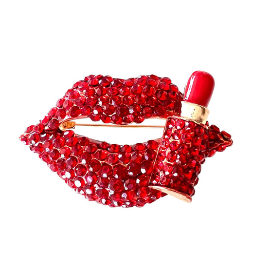 PK584 CRYSTAL RED LIPSTICK BROOCH