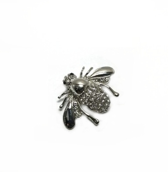 PK357 SILVER JUMBO CRYSTAL BEE PIN