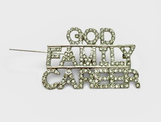 PK562 GOD FAMILY CAREER CRYSTAL SILVER BROOCH