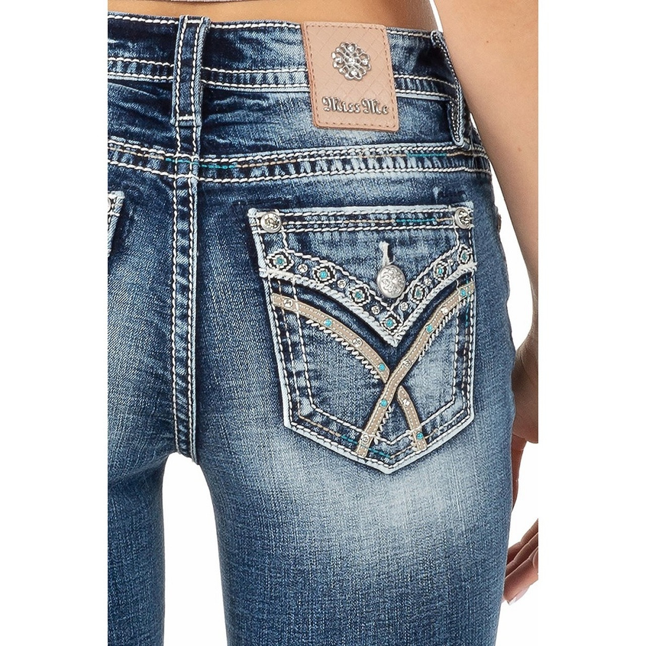 MISS ME MID RISE BOOTCUT WITH TURQUOISE 