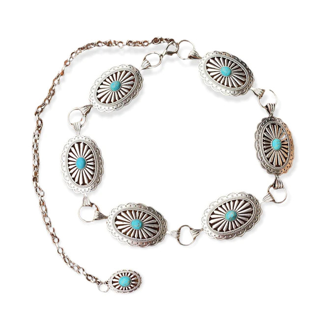 TODDLER/BABY LARGE OVAL TURQ CONCHO BELT FRINGE WESTERN WEAR