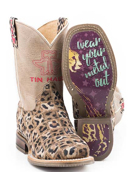TIN HAUL YOUTH WILD PATCH CHEETAH BOOTS FRINGE WESTERN WEAR