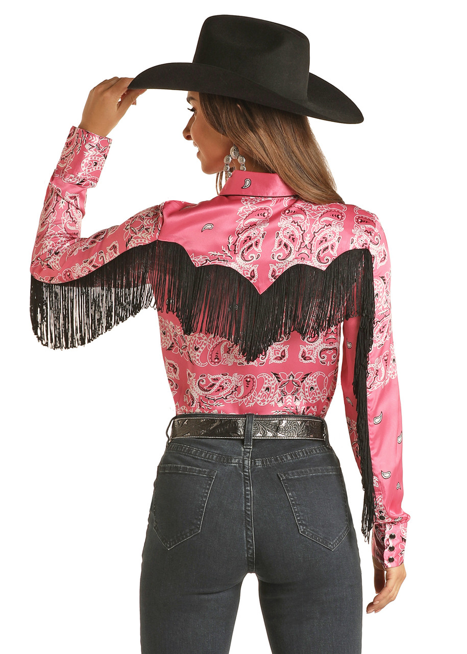Rock & Roll: Ladies Rose Long Sleeve Fringe Shirt – La Raza Western Wear