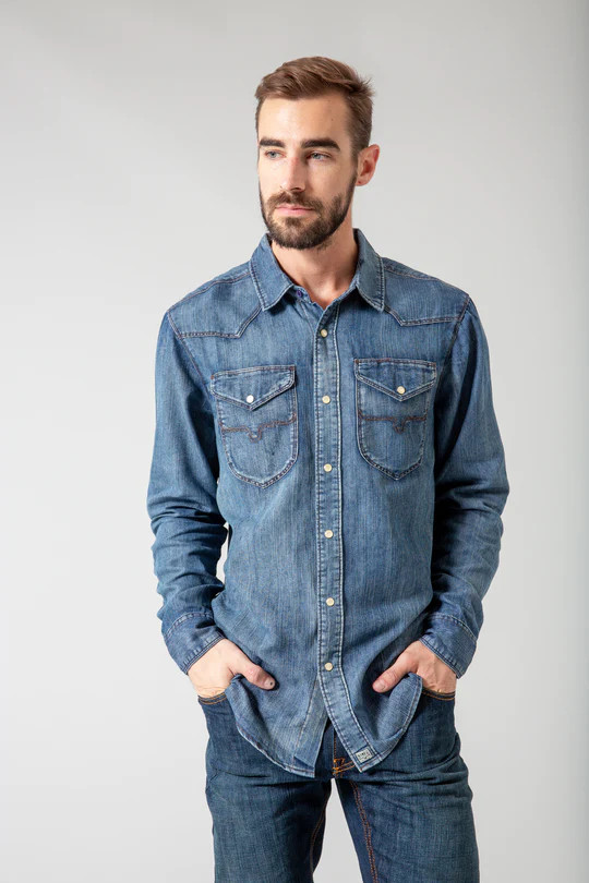 KIMES GRIMES DARK INDIGO DENIM SHIRT FRINGE WESTERN WEAR