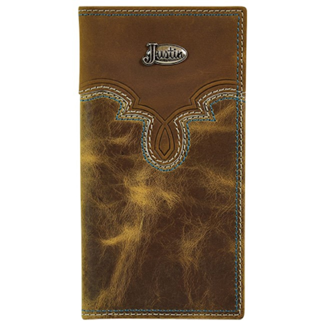 JUSTIN RODEO WALLET BROWN W/YOKE STITCH FRINGE WESTERN WEAR
