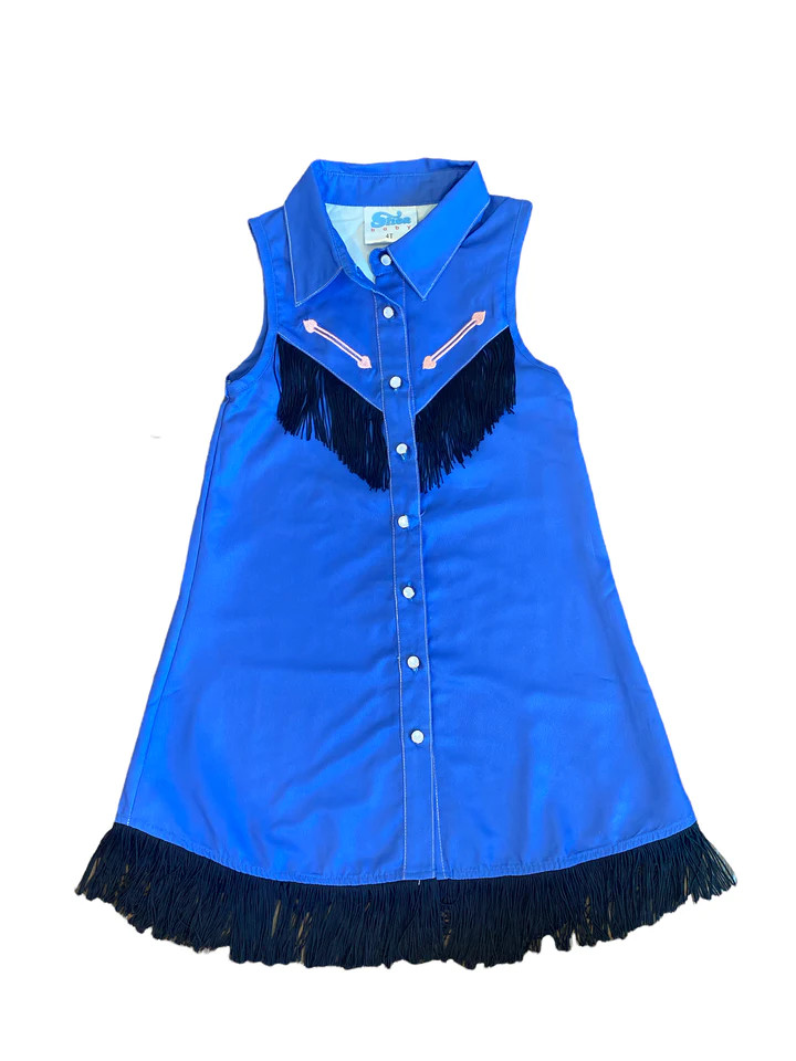 VINTAGE BLUE COWGIRL DRESS FRINGE WESTERN WEAR