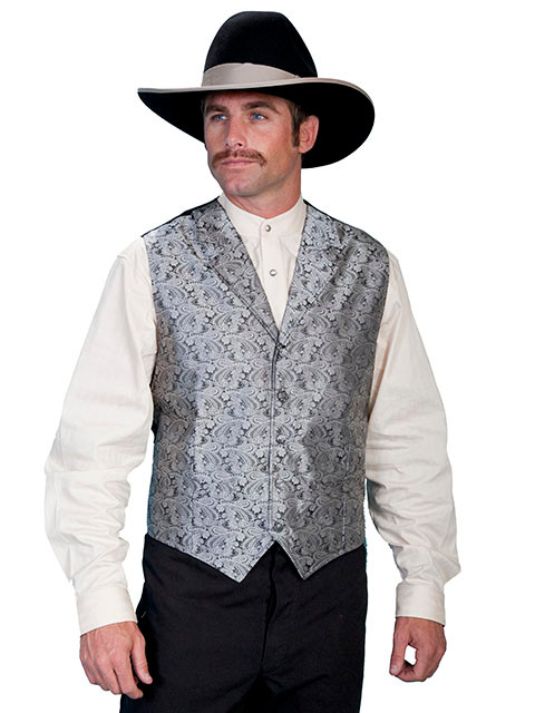 SCULLY RW093 MENS PAISLEY VEST WITH LAPELS - FRINGE WESTERN WEAR