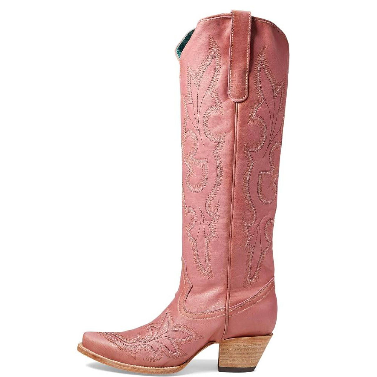 CORRAL WOMEN'S A4434 PINK & GOLD TALL SNIP TOE BOOTS - FRINGE