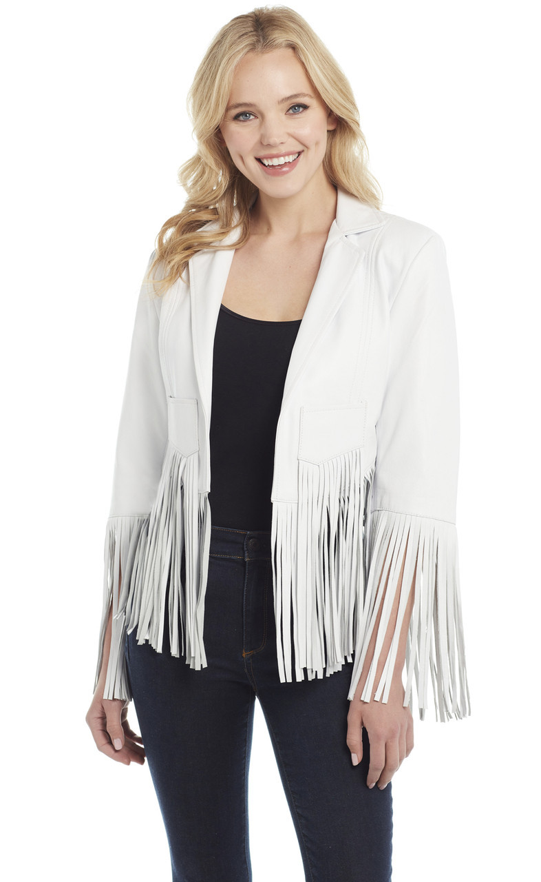 White Wool Bomber Jacket with Fringes main image 1
