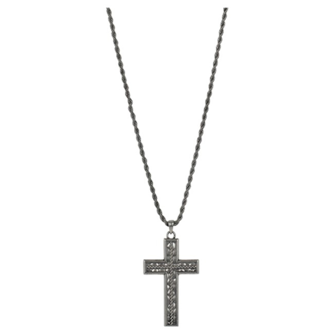 JUSTIN MEN'S CROSS NECKLACE ROPE DESIGN - FRINGE WESTERN WEAR