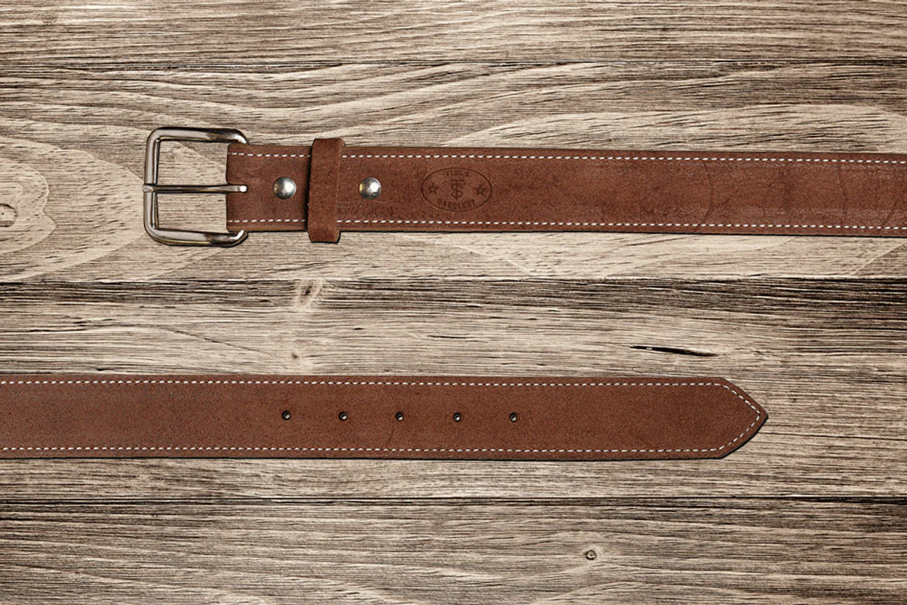  Texas Saddlery Western Belt – Rough Out Buckstitch Belt, 1.5  Inch Width, Tan Leather Belt, Quality Craftsmanship, Hand Cut, Sewn &  Hand Laced