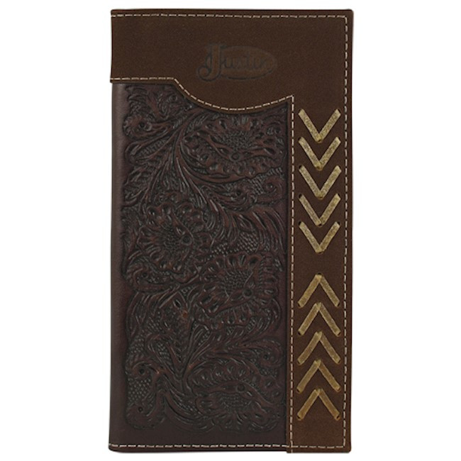 JUSTIN MENS RODEO WALLET LEATHER BROWN W/ TOOOLING AND RAWHIDE - FRINGE ...