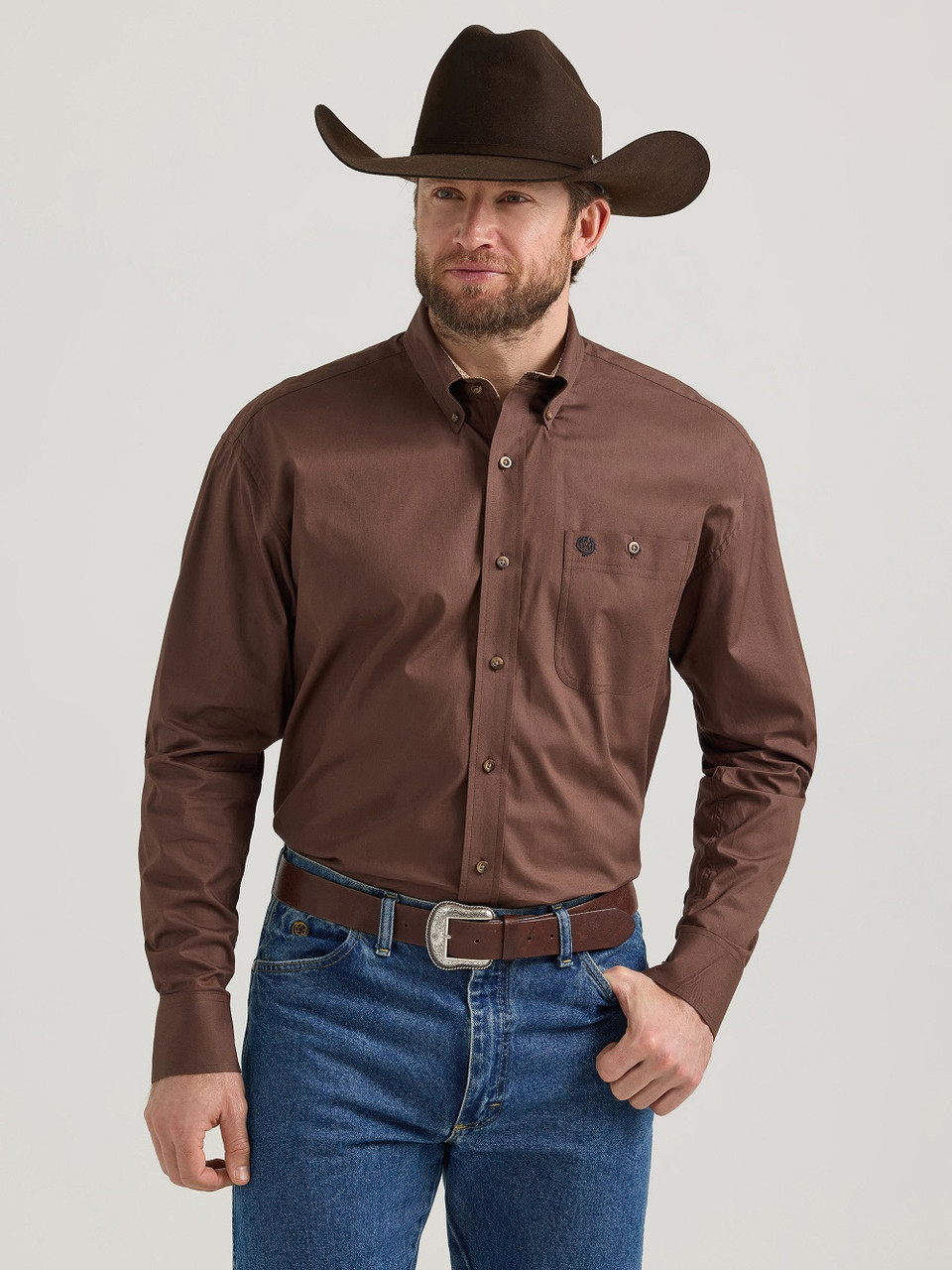 WRANGLER GEORGE STRAIT BROWN SOLID - MENS SHIRT
