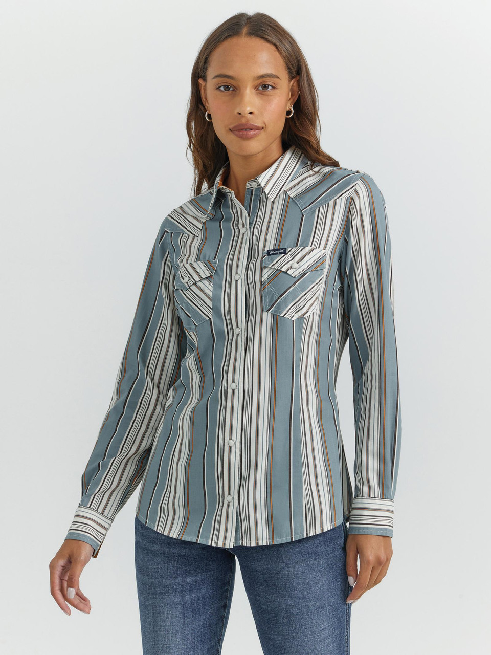 Chemise Western Wrangler Pearl Snap – Bleu Rayé – Taille XXL – Vintage Années 80/90