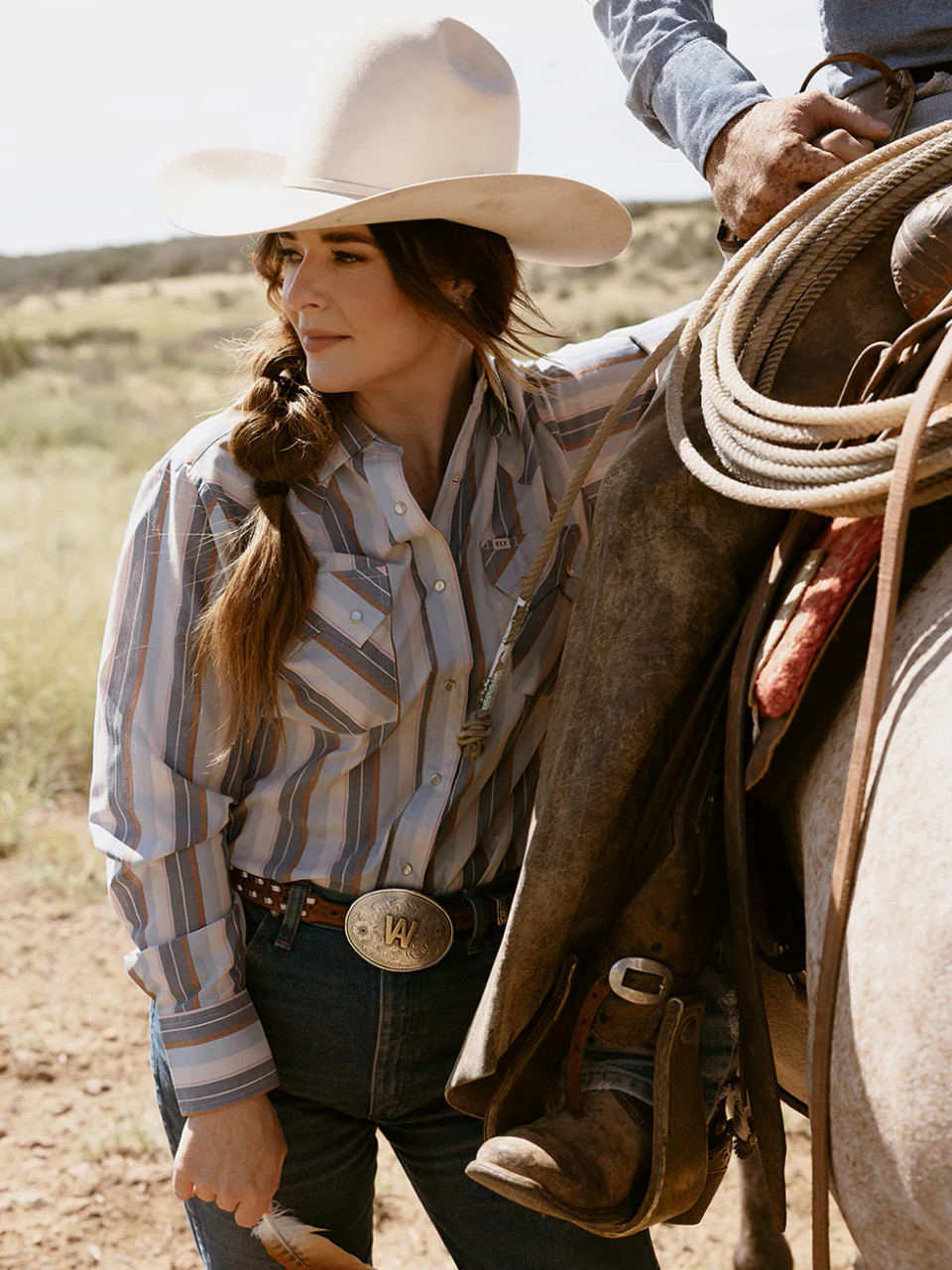 ELY WALKER LADIES LONG SLEEVE GRANDADDY STRIPED SNAP SHIRT