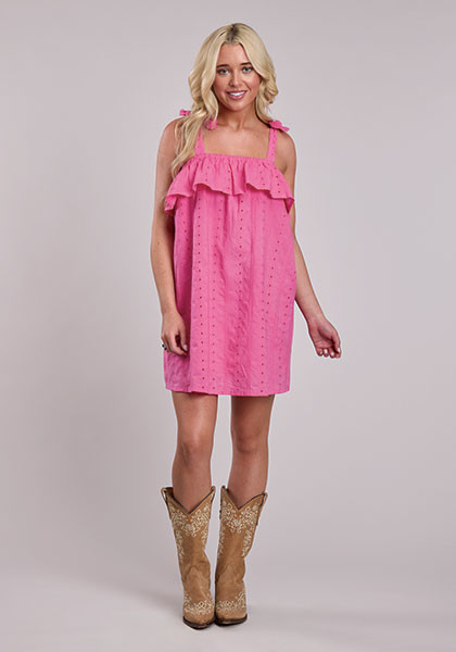 hot pink eyelet dress Women's The Sweet Spot Hot Pink Cotton Floral Eyelet Mini Dress | Size: S