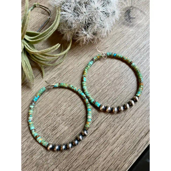 BIG TURQUOISE HOOP EARRINGS WITH NAVAJO