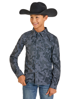 R&R BOYS TEK CAMO PRINT LONG SLEEVE PEARL SNAP R&R BOYS TEK CAMO PRINT LONG SLEEVE PEARL SNAP