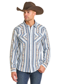 R&R MEN NATURAL LONG SLEEVE PEARL SNAP