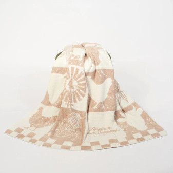 CREAM CHECKERED FARM THROW BLANKET 