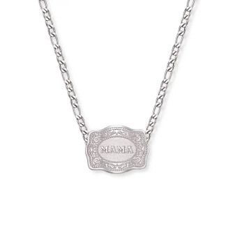 Mini Belt Buckle Necklace (Mama) - Silver Figaro chain 