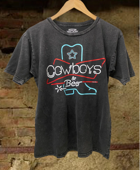 COWBOYS & BEER BOOT UNISEX ACID WASH TEE