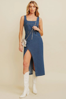 DENIM SIDE SLIT MIDI DRESS