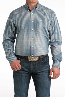 CINCH MENS BLUE PLAID BUTTON UP 