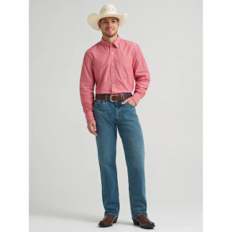 WRANGLER COJO RED MENS LONG SLEEVE BUTTON UP 