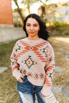 WOMENS SOFT PINK AZTEC SWEATER 