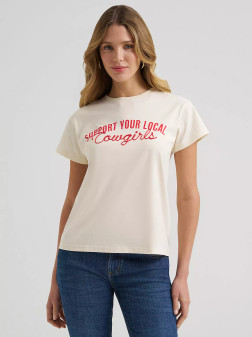 Wrangler® “Support Your Local Cowgirls” T-Shirt – 100% Cotton, Antique White – Women’s Graphic Tee