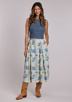STETSON WOMENS INDIGO TRAIL PRINT SKIRT