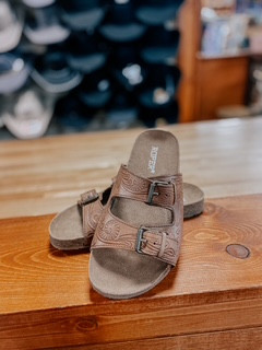 ROPER TAN TOOLED TWO BUCKLE SANDALS 