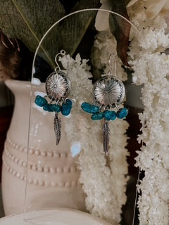 PAIGE WALLACE TURQUOISE CONCHO DANGLE FEATHER EARRING