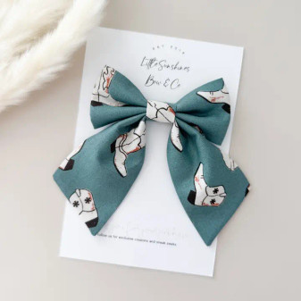 BLUE COWBOY BOOT BOW