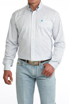 CINCH MENS LIGHT BLUE PINSTRIPE BUTTON UP 