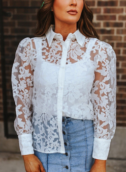 IVORY LACE LONG SLEEVE BUTTON UP 