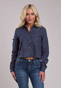 ROPER DENIM STAR PATCH BOYFRIEND FIT SHIRT