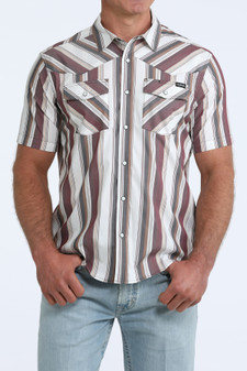 CINCH MENS CAMP STRIPPED PEARL SNAP SHORT SLEEVE 