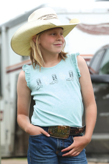 CRUEL GIRLS TEAL COWBOY BOOT RUFFLE TANK 